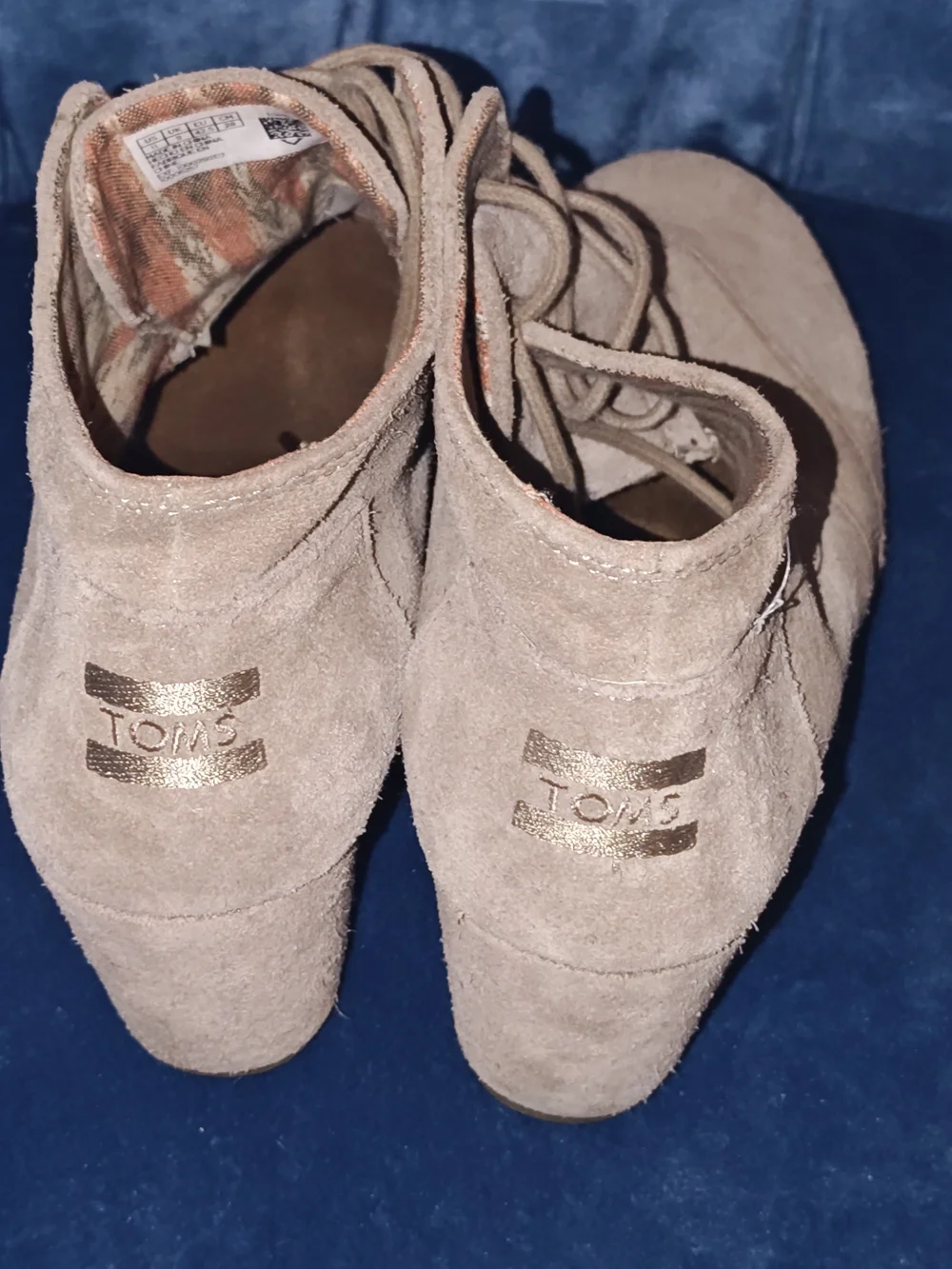 Toms Taupe Suede Lace-Up Wedge Ankle Boots